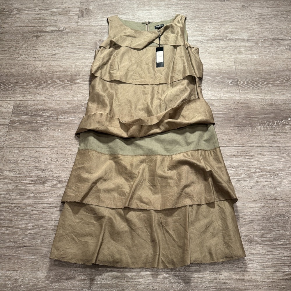 Talbots Dress Womens 4 Olive Green Tiered Shift Career Cocktail NWT 100% Cotton
